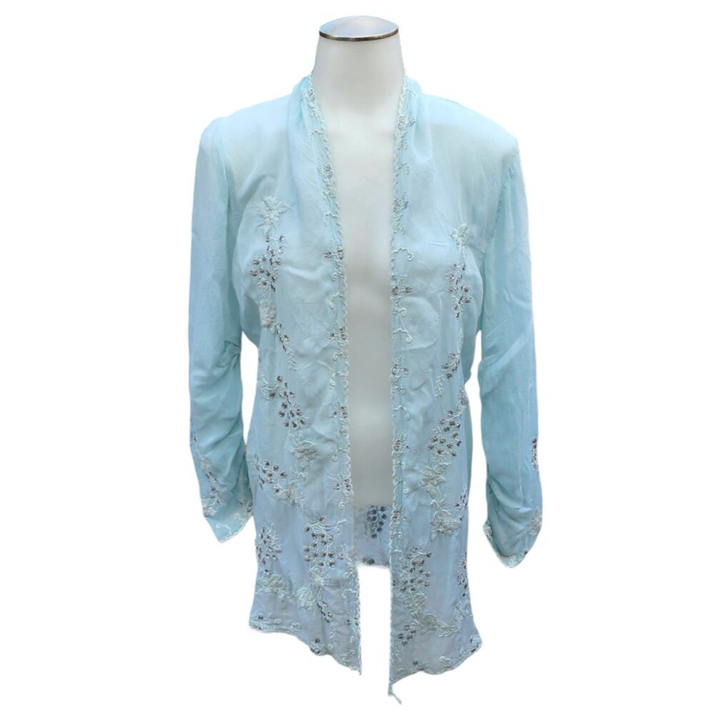 Johnny Was Sheer Mint Green Cardigan